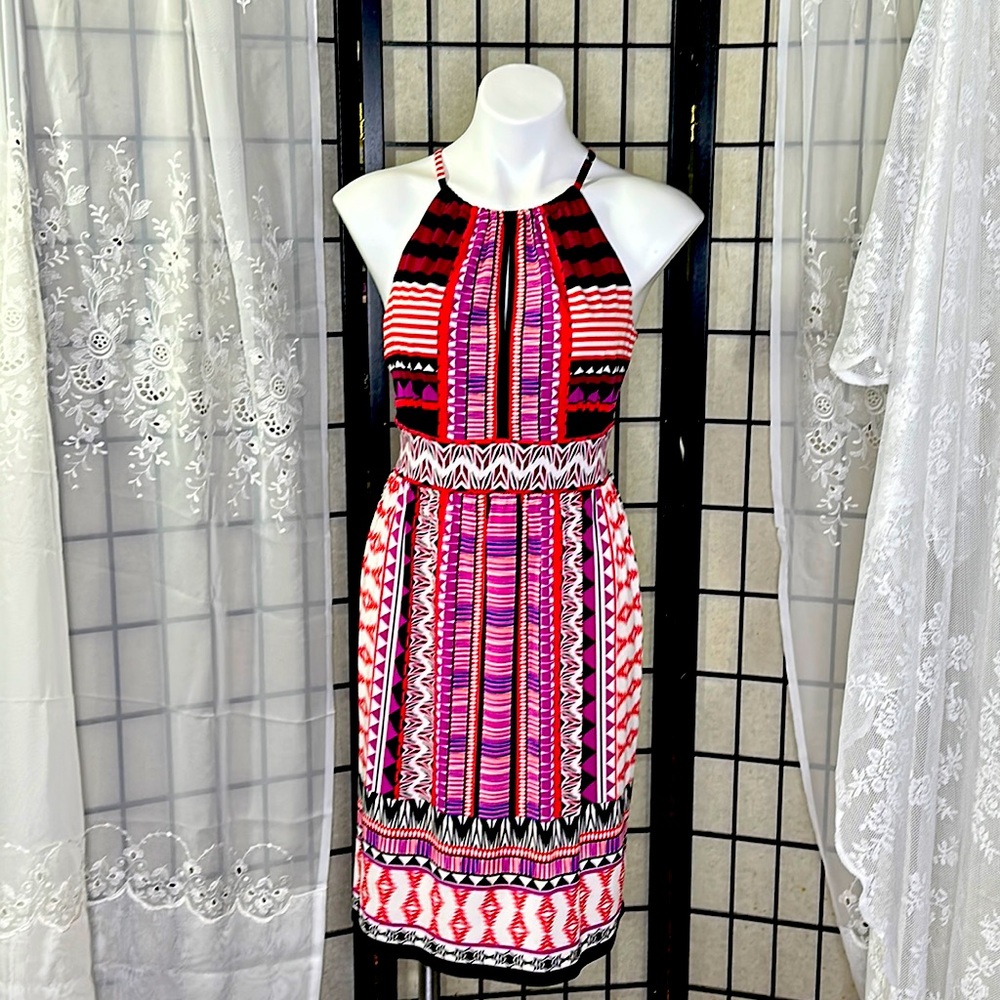 Fun and Flirty Red Pattern Sleeveless Cocktail Dress